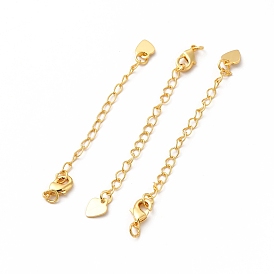 Brass Chain Extenders, End Chains with Lobster Claw Clasp & Heart Tab, Long-Lasting Plated
