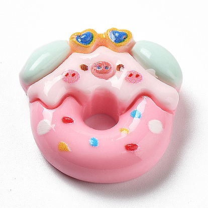 Pig Theme Opaque Resin Decoden Cabochons, Cute Pig Food Decoden Cabochons for Jewelry Making