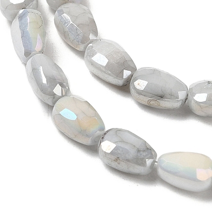 Electroplate Glass Beads Strands, Rainbow Plated, Faceted, Teardrop
