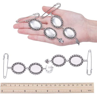 DIY Brooch Making, with Iron Brooch Findings, Tibetan Style Alloy Pendants, 304 Stainless Steel Jump Rings and Transparent Oval Glass Cabochons