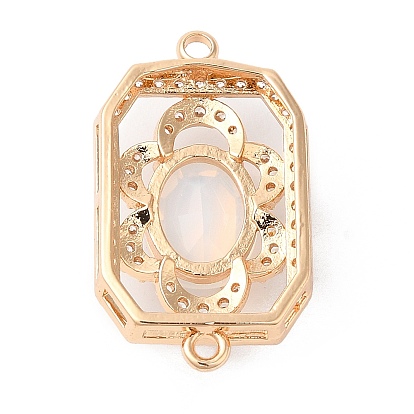 Charms de conector de diamantes de imitación de cristal de latón con cristal k9, eslabones rectangulares chapados en oro claro