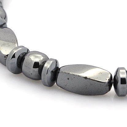 Grandes idées de jour de valentines pour l'ami bracelets d'hématite magnétique non élastiques, parallélépipède torsadée, rondelles et perles rondes, avec fermoir magnétique, 205mm