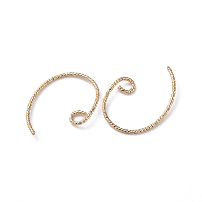 Brass Hook Earrings, with Horizontal Loop, Long-Lasting Plated, Real 18K Gold Plated