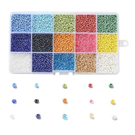 180g 15 couleurs perles de rocaille en verre, lustered, ronde