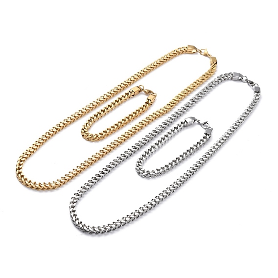 304 браслеты-цепочки из нержавеющей стали, браслеты и ожерелья, комплекты украшений., с карабин-лобстерами 