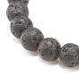 Natural Lava Rock Round Beaded Stretch Bracelet with Halloween Alloy Enamel Charm, Essential Oil Gemstone Jewelry for Women