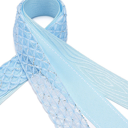 9 Yards 3 Styles Polyester Ribbon, for DIY Handmade Craft, Hair Bowknots and Gift Decoration, Sky Blue Color Palette