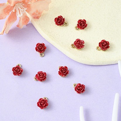 Rack Plating Alloy Charms, with ABS Plastic, Cadmium Free & Lead Free, Rose Flower with Letter K, Dark Red