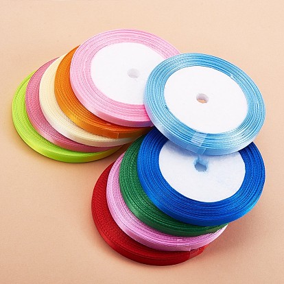 Ruban de satin, 1/4 pouces (6 mm), 25yards / roll (22.86m / groupe), 10 rouleaux / groupe, 250 yards / groupe