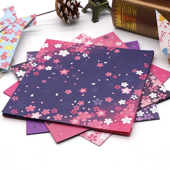 Square with Sakura Pattern Origami Paper, Folding Solid Color Papers, Kids Handmade DIY Scrapbooking Craft Decoration