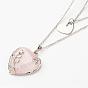 316 Surgical Stainless Steel Cable Chains Tiered Necklaces, Double Layer Necklaces, with Rose Quartz Pendant and 304 Stainless Steel Heart Charms