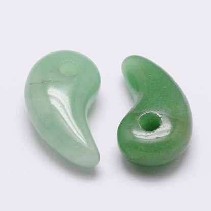 Magatama naturels pendentifs aventurine vert, 22x12x7mm, Trou: 3mm