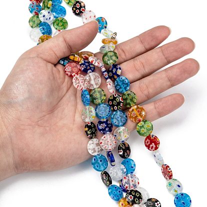 Flat Round Handmade Millefiori Glass Beads Strands Strands, 18x4mm, Hole: 1.5mm, about 21pcs/strand, 14.1