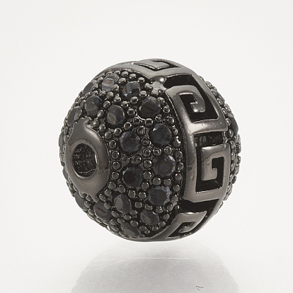 Micro en laiton pavent des perles cubes de zircone, creux, ronde, noir