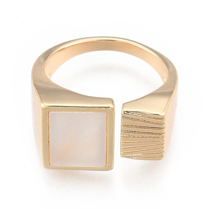 Natural Shell Square Open Cuff Ring, Brass Jewelry for Women, Cadmium Free & Nickel Free & Lead Free
