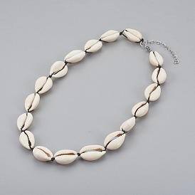 Colliers de perles coquille cauris, avec cordon en nylon et pinces à homard en acier inoxydable 304