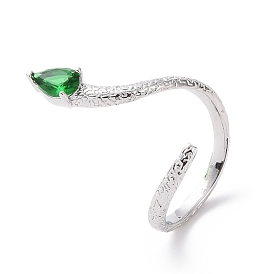 Открытое кольцо-манжета в виде змеи с кубическим цирконием, украшения из латуни с платиновым покрытием для женщин