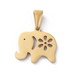 304 Stainless Steel Pendants, Elephant with Flower