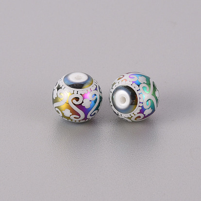 Perles en verre electroplate, rond avec motif