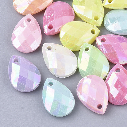 Opaque Acrylic Pendants, AB Color Plated, Faceted, Teardrop