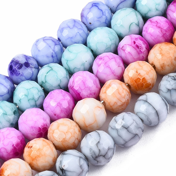 Mèches de perles de verre craquelé peintes au four opaque, ronde, facette