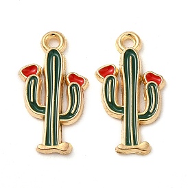 Alloy Enamel Pendants, Cactus Charm, Golden