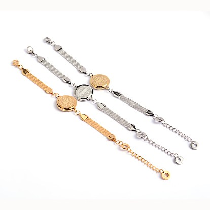 Rond et plat avec les droits de 304 inox lien bracelets, avec fermoir pince de homard, 6-1/4 pouces (160 mm), 7~8.5mm