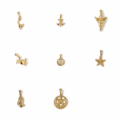 Titanium Steel Pendants, Golden, Praying Hands/Star/Starfish/Anchor/Crab/Angel/Giraffe Charm