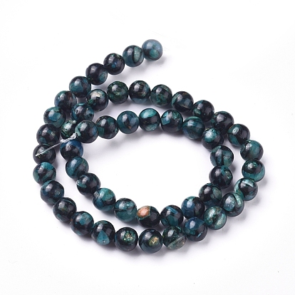 Brins synthétiques assemblés de perles de bronzite et de cyanite / cyanite / disthène, teint, ronde