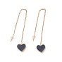 Long Chain with Enamel Heart Dangle Stud Earrings, 304 Stainless Steel Ear Thread for Women