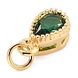 Real 18K Gold Plated Brass Inlaid Cubic Zirconia Charms, with Jump Ring, Long-Lasting Plated, Teardrop