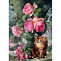 DIY Diamond Painting Canvas Kits For Kids, with Resin Rhinestones, Diamond Sticky Pen, Tray Plate and Glue Clay, Cat with Flower