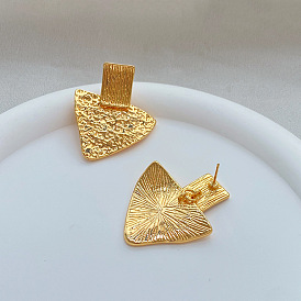 Vintage Gold Plated French Pleated Design Retro Earrings - Geometric Triangle, Unique