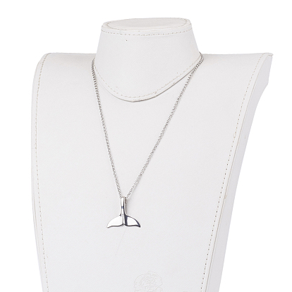 Stainless Steel Pendant Necklaces, with Stainless Steel Pendant and Brass Lobster Claw Clasps, Whale Tail Shape