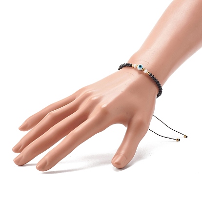 Bracelet de perles tressées en fil de nylon réglable, avec des perles à facettes en verre rondelle, perle ronde au chalumeau fait à la main