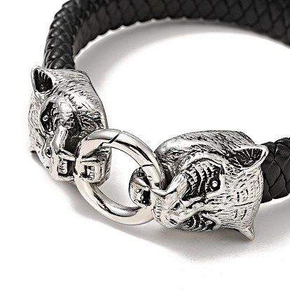 Pulsera de cordón trenzado imitación cuero pu, 304 pulsera gótica con cierre de tigre de acero inoxidable para hombres y mujeres