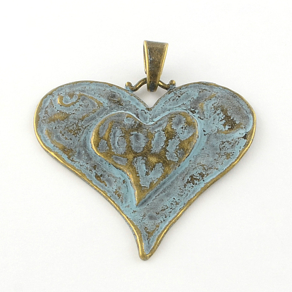 Heart Tibetan Style Alloy Big Pendants, Cadmium Free & Lead Free, 61x64.5x2mm, Hole: 9x4mm