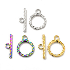 Ion Plating(IP) 304 Stainless Steel Toggle Clasps, Round Ring