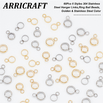 Arricraft 60 pcs 6 styles 304 bélières en tube d'acier inoxydable, cautions en boucle, perles bague de libération sous caution