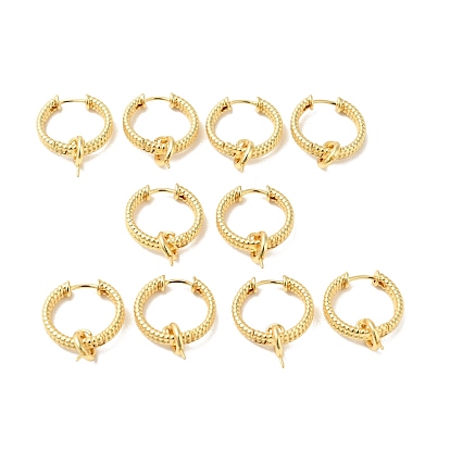 Brass Ring Hoop Earring Findings, for Half Drilled Beads, Cadmium Free & Nickel Free & Lead Free