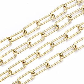 304 Stainless Steel Paperclip Chains, Drawn Elongated Cable Chains, Unwelded, with Spool, Oval