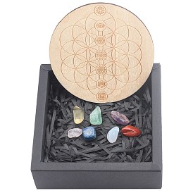 Yoga Theme, Chakra Beginners Kit, Healing Stones, with Natural Wood Plate, Spiritual Gifts for Women