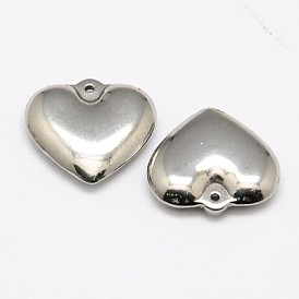304 Stainless Steel Pendants, Puffed Heart, 18x20x4.5mm, Hole: 1mm