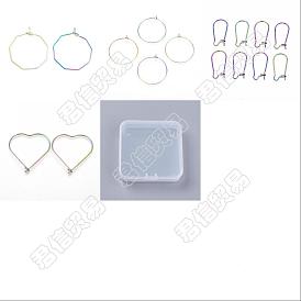 Unicraftale 32Pcs 4 Style 316L Surgical & 304 Stainless Steel Hoop Earring Findings, Wine Glass Charm Findings, Octagon & Heart & Ring
