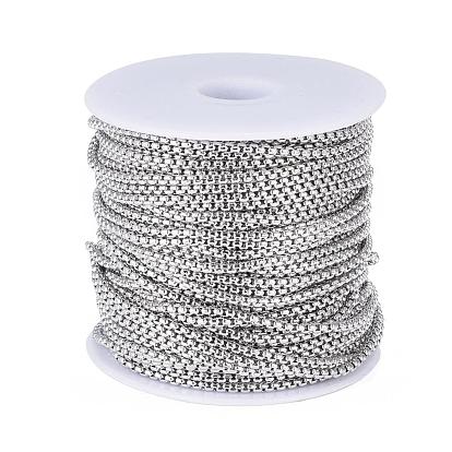 304 Stainless Steel Box Chains, Unwelded, with Spool, 2x1mm, about 82.02 Feet(25m)/roll