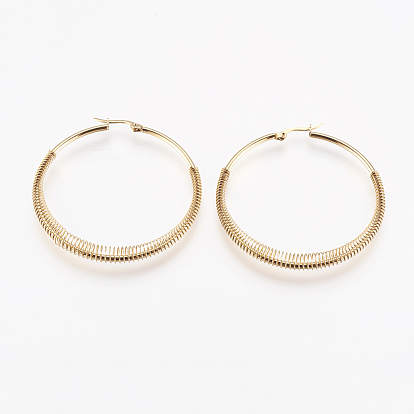 304 Stainless Steel Hoop Earrings, Hypoallergenic Earrings, with Spring, Ring Shape