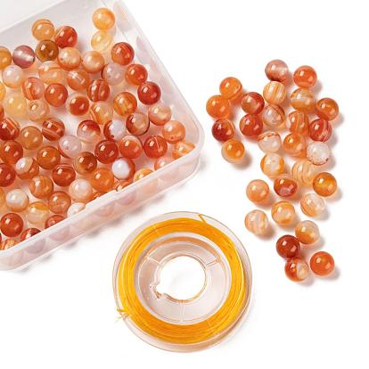 100pcs 8mm perles rondes en cornaline naturelle, avec fil de cristal élastique 10m, pour les kits de fabrication de bracelets extensibles bricolage