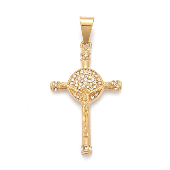 Easter 304 Stainless Steel Big Pendants, with Crystal Rhinestone, Crucifix Cross