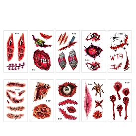 Halloween Theme Removable Temporary Tattoo Sticker, Scary Face Body Tattoos for Men Women Cosplay Party Decoration Supplies