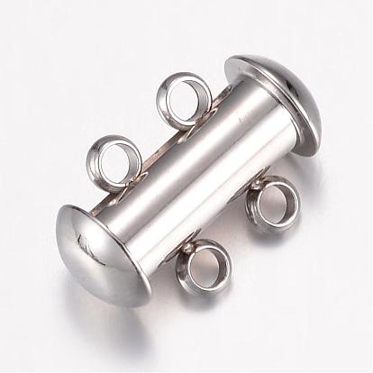 304 Stainless Steel Slide Lock Clasps, Peyote Clasps, 2 Strands, 4 Holes, Tube